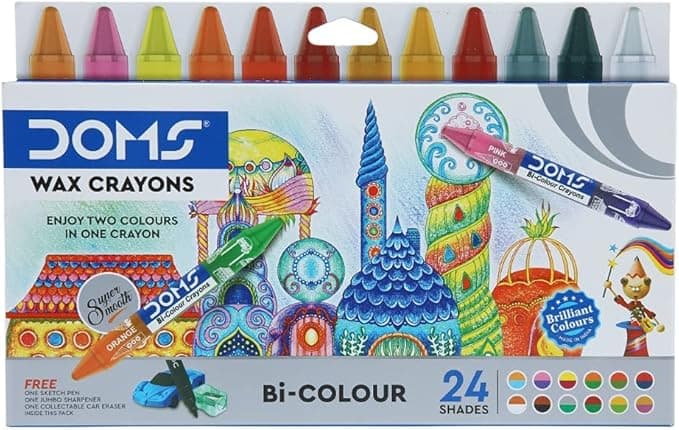 ألوان دومز شمعية  برأسين عدد 12 مع مبراة وممحاة خاصة