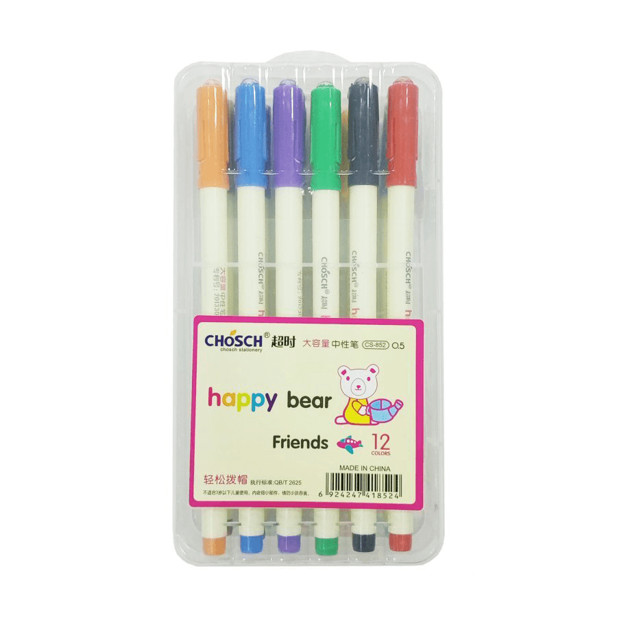 طقم أقلام جيل "هابي بير" من شوش مكون من 12 قلم ملون